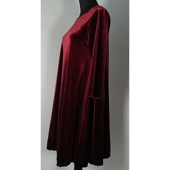 Cynthia Rowley Velvet Shift Dress Medium Maroon Black Trim 3/4 Length Sleeve - Picture 5 of 11